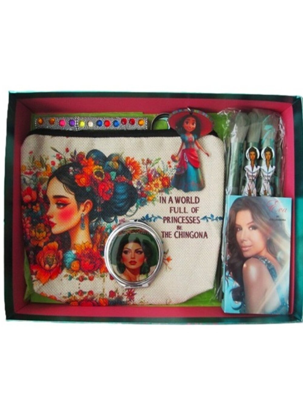 Cosmetic Bag Set Mirror, Brushes, Tweezers, File, Keychain, Ink Pen & Sample Eva